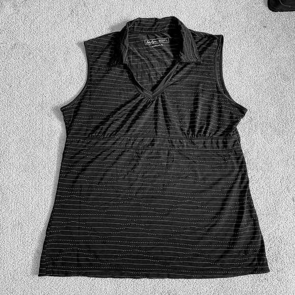 Lady Hagen Tops - Lady Hagen Women's Striped Hydro-Dri Sleeveless Golf Polo Black Size L